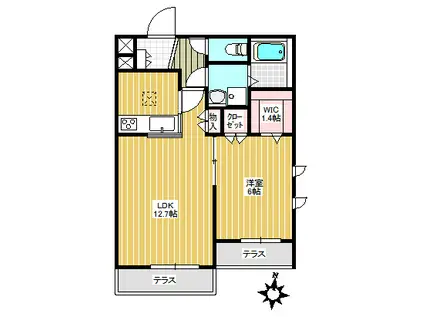 CHANTER ROSE(1LDK/1階)の間取り写真