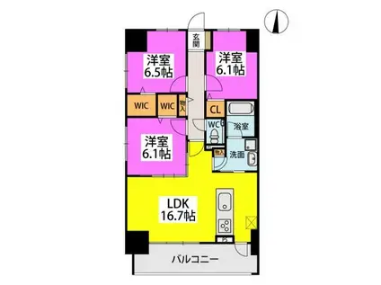 ラフィーネグラン室見(3LDK/8階)の間取り写真