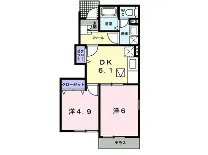 グリーンホームII 2DKH(2DK/1階)の間取り写真