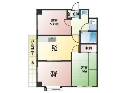 第5むさしマンション(3DK/2階)の間取り写真