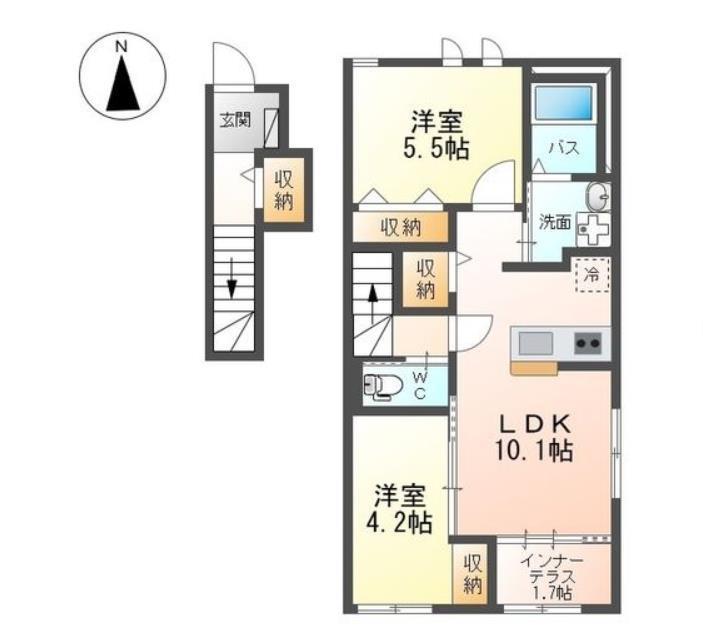 高崎市上小鳥町T様アパートA棟(2LDK/2階)の間取り写真