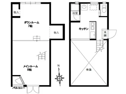 八王寺ありえす(2K/1階)の間取り写真