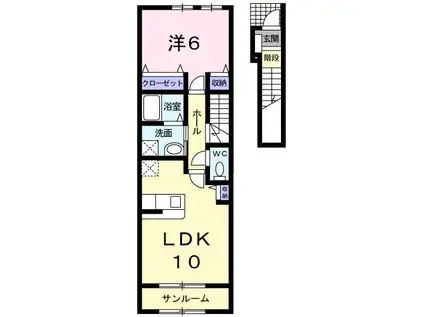 ウィステリア・ガーデンT&K(1LDK/2階)の間取り写真