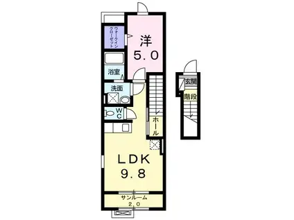 メゾントゥール・ヌソル S(1LDK/2階)の間取り写真