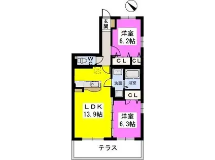 プライムコート大野城(2LDK/3階)の間取り写真