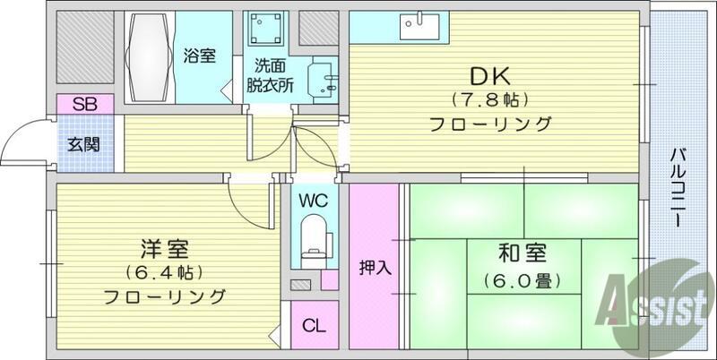 ライオンズマンション南仙台第2(2DK/3階)の間取り写真