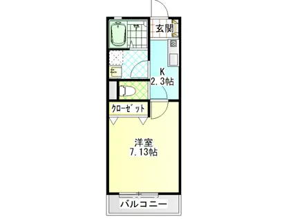 セレーノ仙石原(1K/2階)の間取り写真