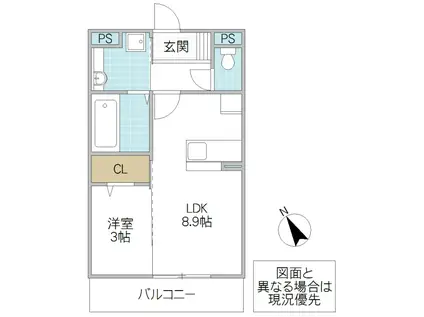 サクラテラス自由ヶ丘(1LDK/3階)の間取り写真