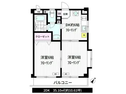 レジデンシア中野(2DK/3階)の間取り写真