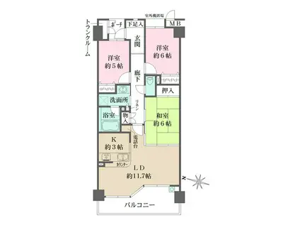 豊中夕日丘ホームズ(3LDK/2階)の間取り写真