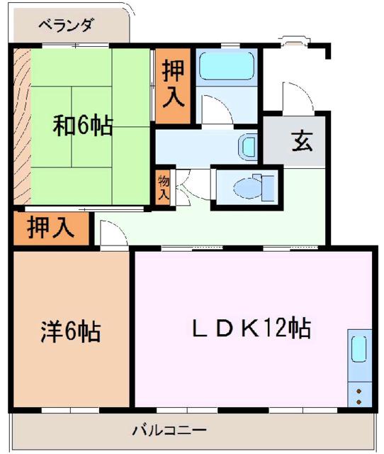 グランドール靖国(2LDK/3階)の間取り写真