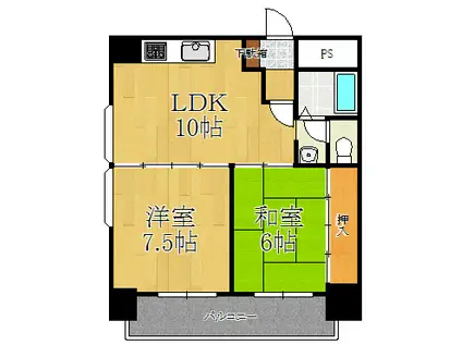 今里西青山ビル(2LDK/5階)の間取り写真