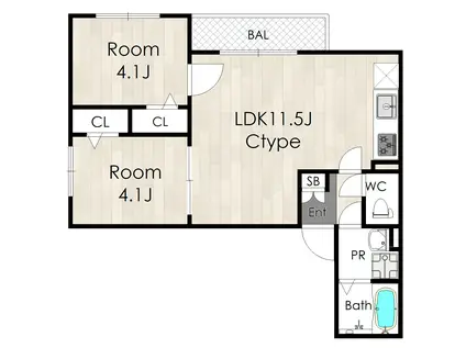 TIO寝屋川市駅(2LDK/2階)の間取り写真