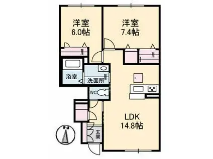 アリスティオ・ガーデンY(2LDK/1階)の間取り写真