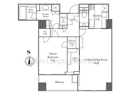 パークマンション三田綱町ザフォレスト(1SLDK/6階)の間取り写真
