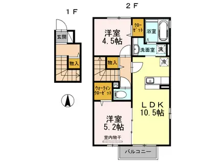 さくらHILL C棟 大和(2LDK/2階)の間取り写真