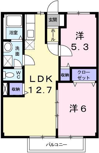 ビューハイツ横尾(2LDK/2階)の間取り写真