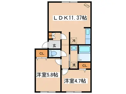 ラ・コリーナ(2LDK/2階)の間取り写真