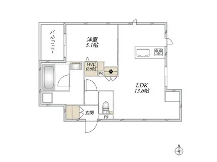 AL SOLE(1LDK/2階)の間取り写真