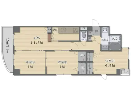 コスモ枚方公園(3LDK/4階)の間取り写真