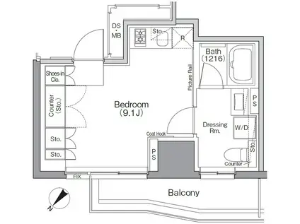 ザ・パークハビオソーホー横浜関内(ワンルーム/12階)の間取り写真