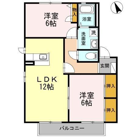 ディアス須田ノ木 B棟(2LDK/2階)の間取り写真