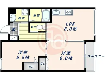 ツインステージ住吉(2DK/2階)の間取り写真