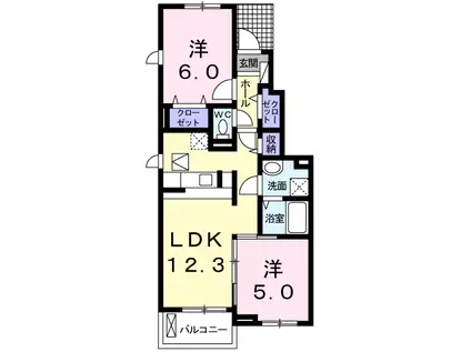 シャンティ倭 B DK(2LDK/1階)の間取り写真