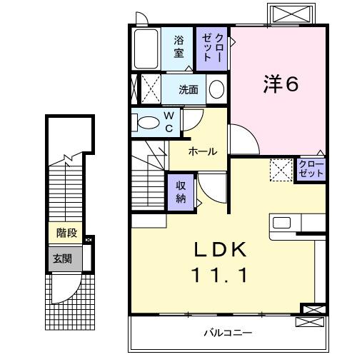 ＪＲ関西本線 朝日駅 徒歩7分 2階建 築17年(1LDK/2階)の間取り写真