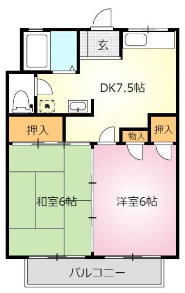 小野ハイツ5号棟(2DK/2階)の間取り写真