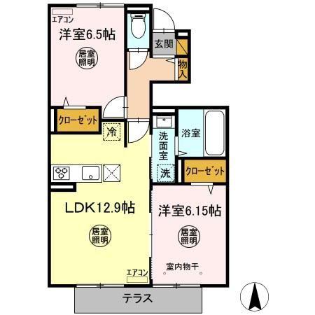 メゾン・ソレイユII(2LDK/1階)の間取り写真