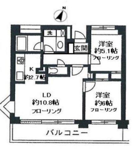 プライムコート磯子屏風ヶ浦(2LDK/6階)の間取り写真