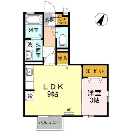 モナリエ平山(1LDK/1階)の間取り写真
