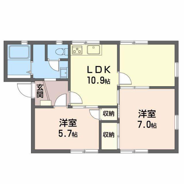 ボンリビェール吉田(2LDK/1階)の間取り写真