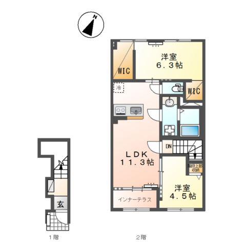 水戸市酒門町アパート(2LDK/2階)の間取り写真