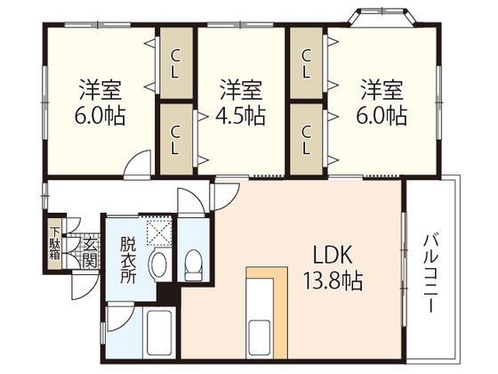 メープルNAKAGAWA(3LDK/3階)の間取り写真