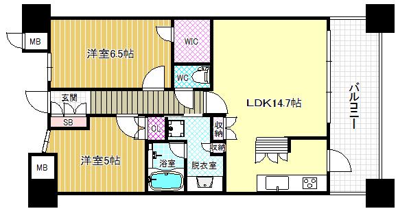リーガル福島駅前(2LDK/2階)の間取り写真