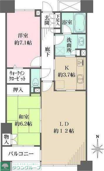 本郷真砂パークハウス壱番館(2LDK/9階)の間取り写真