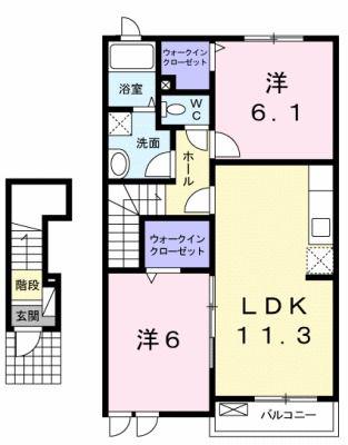 カルム リヴィエール(2LDK/2階)の間取り写真