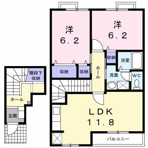フィオーレ(2LDK/2階)の間取り写真