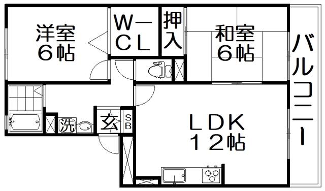 リバーサウス枚方(2LDK/2階)の間取り写真
