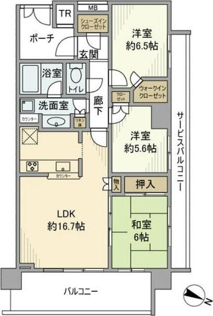 アトラスタワー向ヶ丘遊園(3LDK/18階)の間取り写真