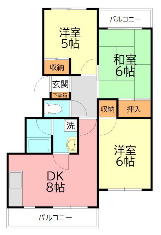 グリーンマンションテラ(3DK/2階)の間取り写真
