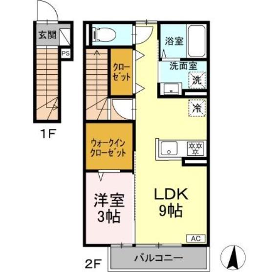 メゾンソレイユ中島西(1LDK/2階)の間取り写真