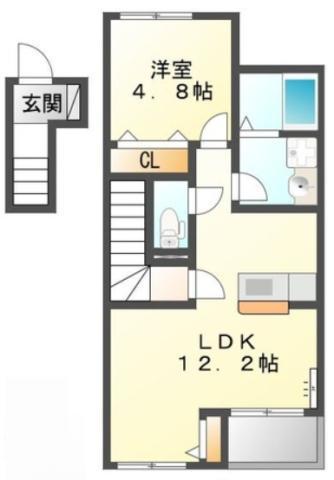 アルテオン南蔵本(1LDK/2階)の間取り写真