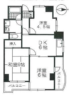 赤坂クラウンズマンション(3DK/6階)の間取り写真