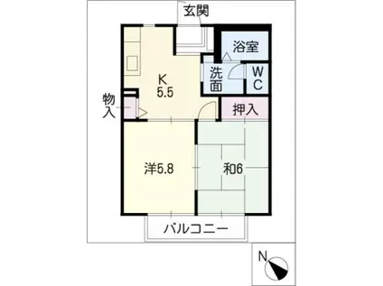 フォーブル岩堀(2K/2階)の間取り写真