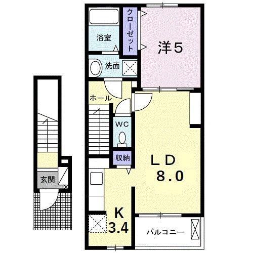 クラール東村 C(1LDK/2階)の間取り写真