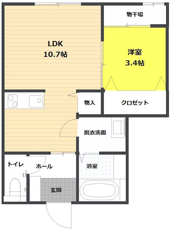 MON REVE(1LDK/2階)の間取り写真