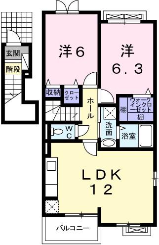 スモールヴィレッジII(2LDK/2階)の間取り写真